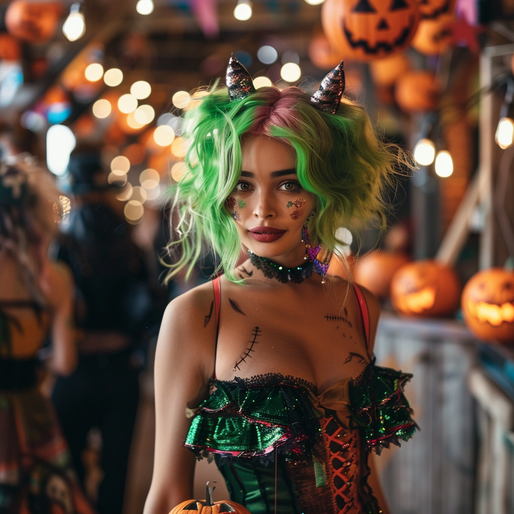 Creative Halloween Costumes Featuring Green Wigs