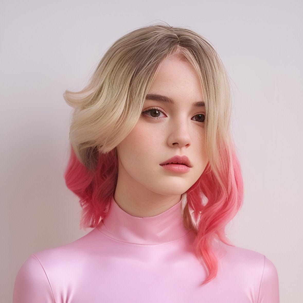 Gwen Stacy cosplay wig blonde ombre pink dark root wavy
