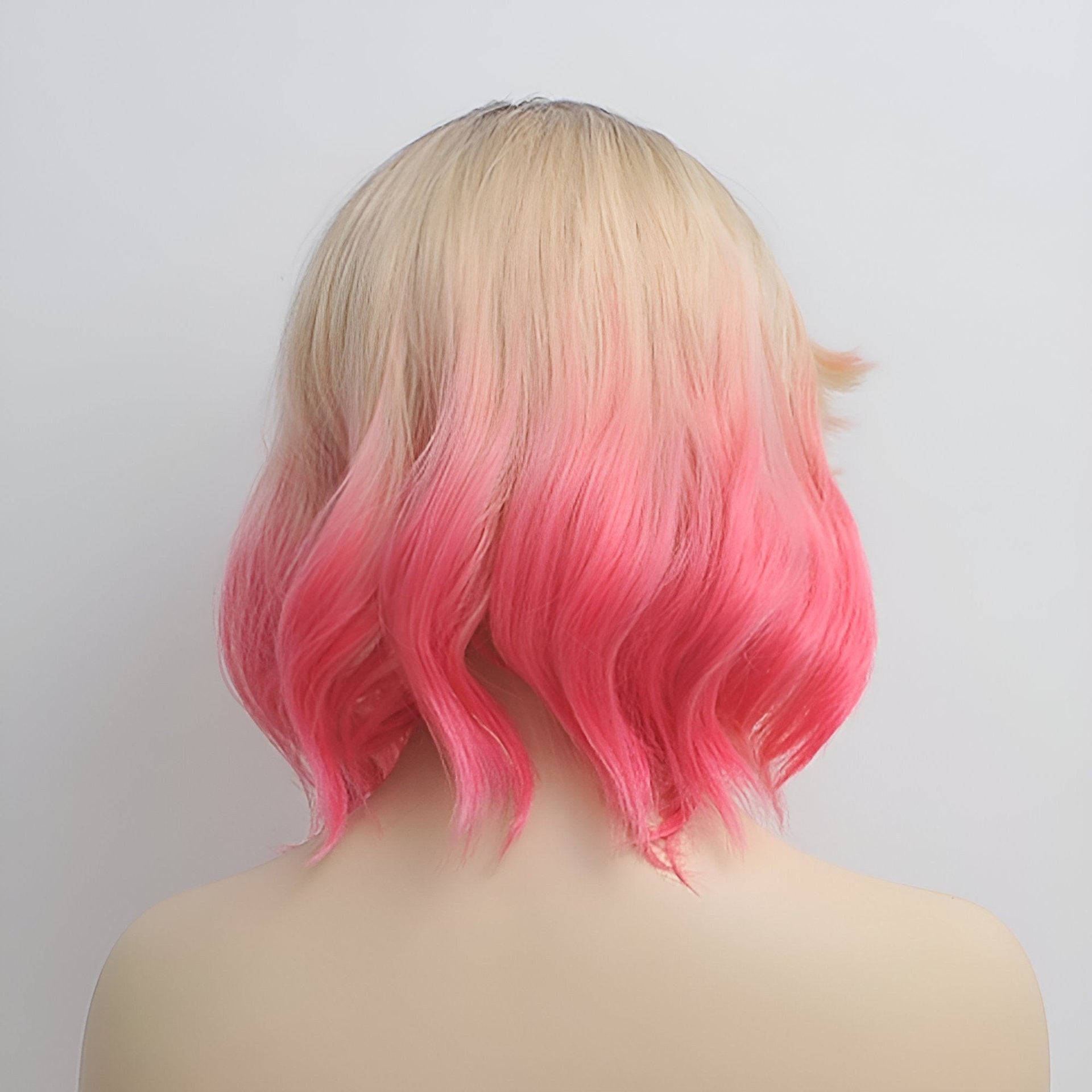 Gwen Stacy cosplay wig blonde ombre pink dark root wavy