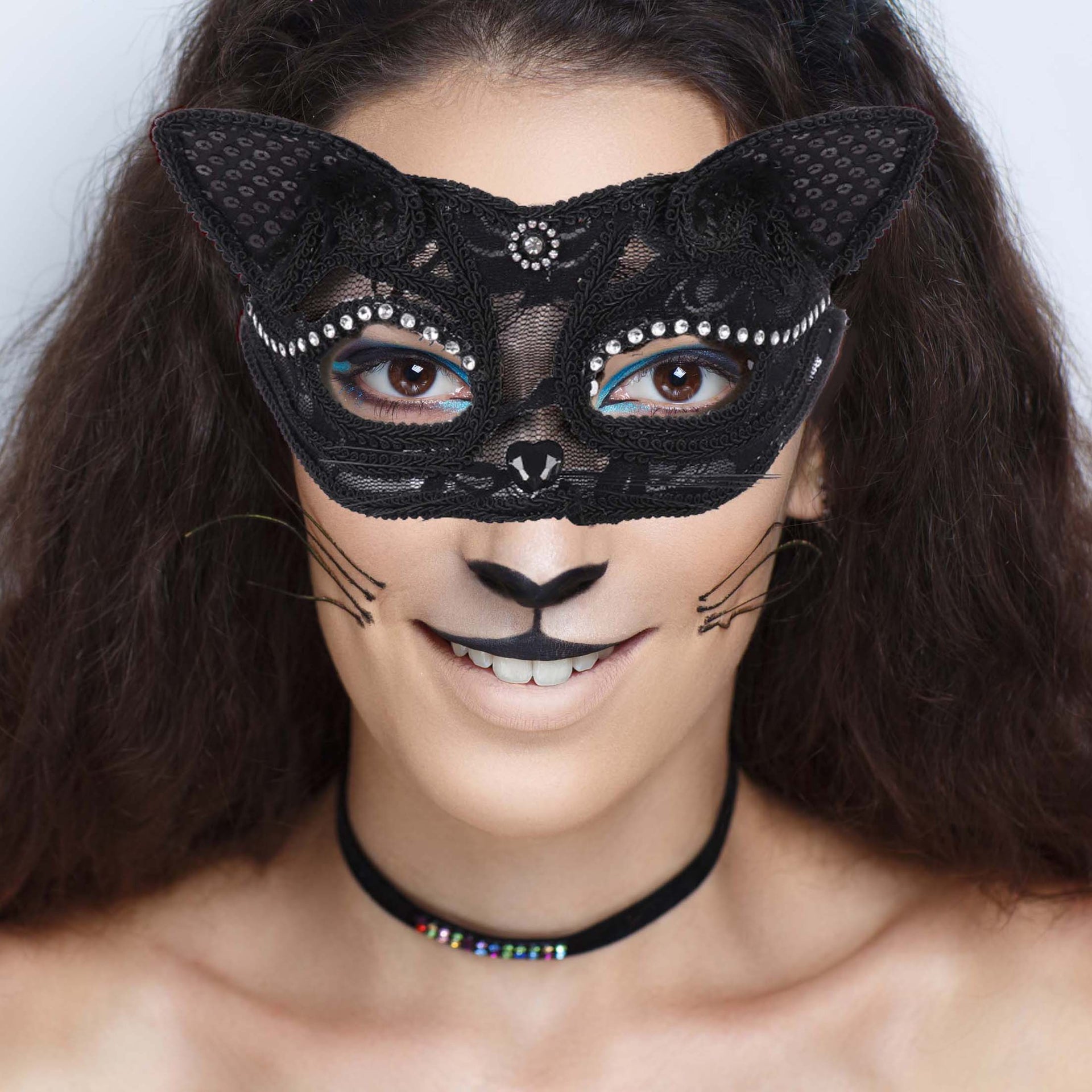 nevermindyrhead Black Cat Masquerade Lace Rhinestones Mask For Fancy Dress Christmas Halloween Costume Party Girls Women