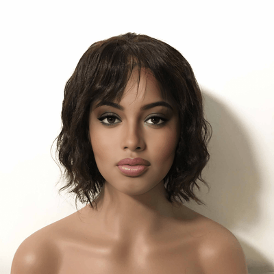 Black Human Hair Wig For Women Lace Front With Bangs Short Curly Natural Looking Glueless