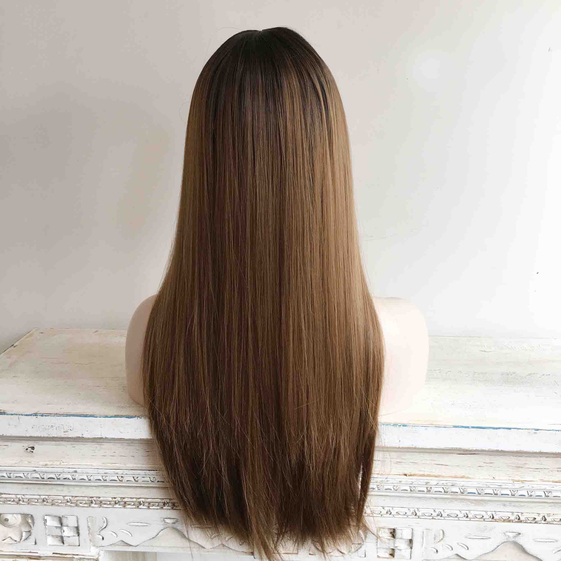 nevermindyrhead Blonde Ombre Long Straight Wig With Fringe Bangs Top Skin 4 Colours For Women 24 Inches
