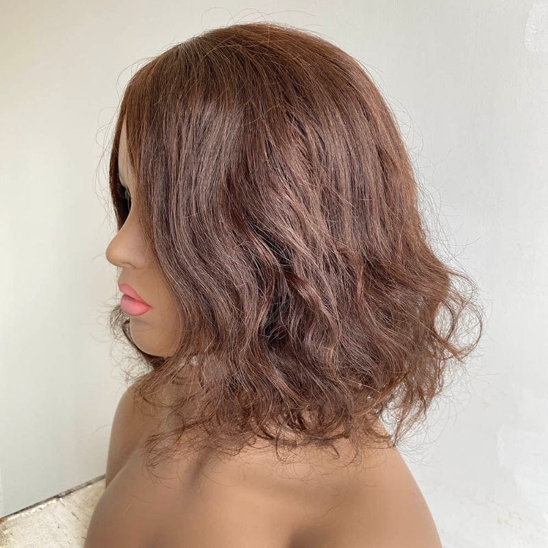 nevermindyrhead Dark Brown Human Hair Wig For Women Long Bangs Short Bob Curly Hair