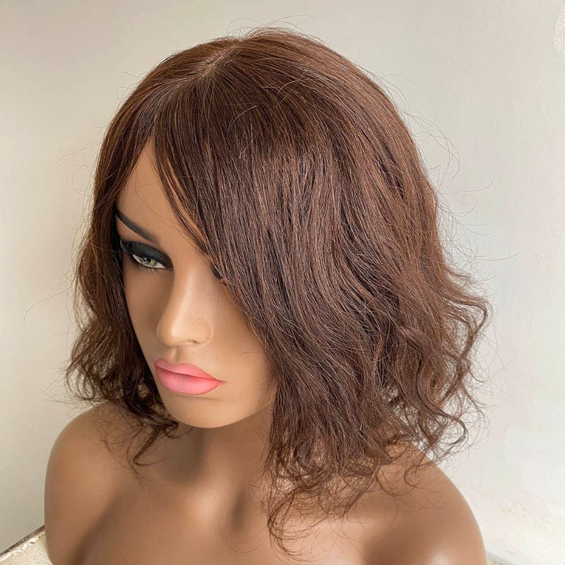 nevermindyrhead Dark Brown Human Hair Wig For Women Long Bangs Short Bob Curly Hair