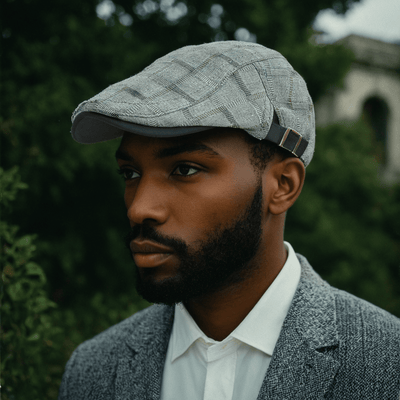 Flat Cap For Men Classic Gray Plaid Pattern Cotton Blend Newsboy Driving Hat Ivy Cabbie