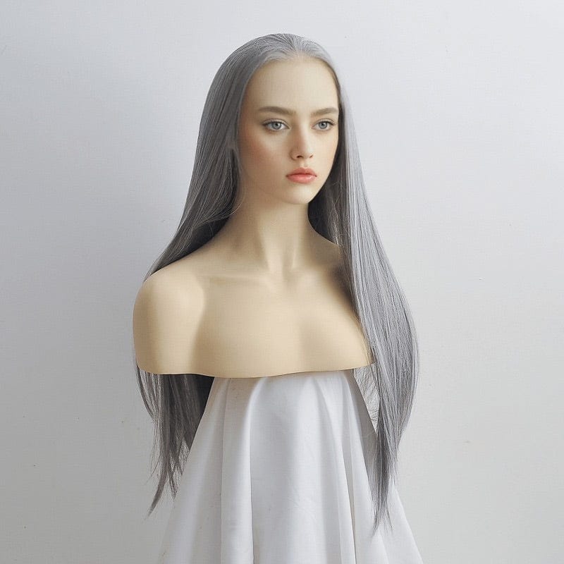 nevermindyrhead Gray Lace Front Wig For Women Long Straight Free Part Sicked Smooth Natural Looking