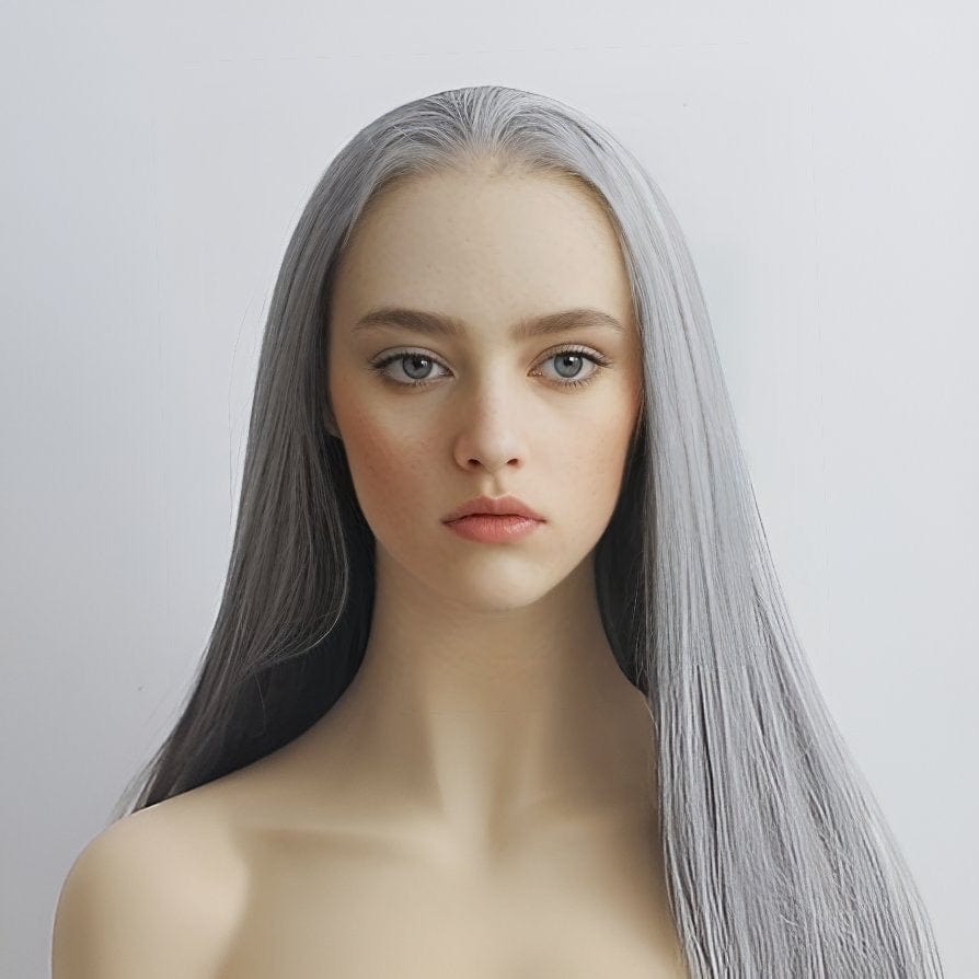 nevermindyrhead Gray Lace Front Wig For Women Long Straight Free Part Sicked Smooth Natural Looking