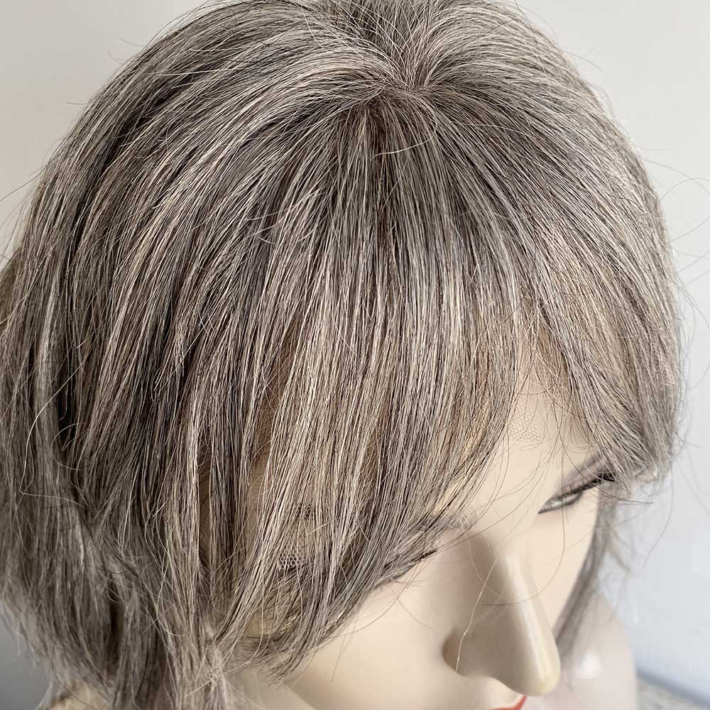 nevermindyrhead Grey Human Hair Wigs For Women Lace Front With Bang Short Bob Wavy Salt And Pepper