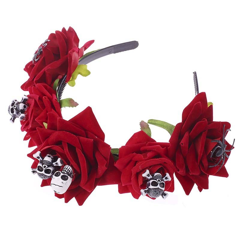 nevermindyrhead Halloween Skull Headband Day of the Dead Costume Flower Crown Floral Spider Headpiece for Women and Girls