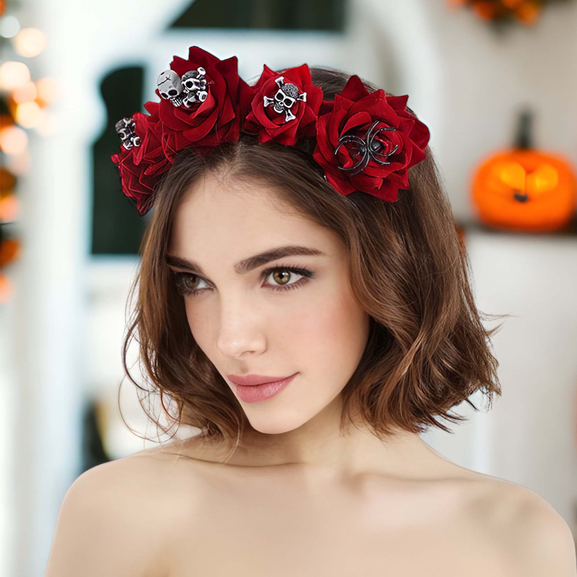 nevermindyrhead Halloween Skull Headband Day of the Dead Costume Flower Crown Floral Spider Headpiece for Women and Girls