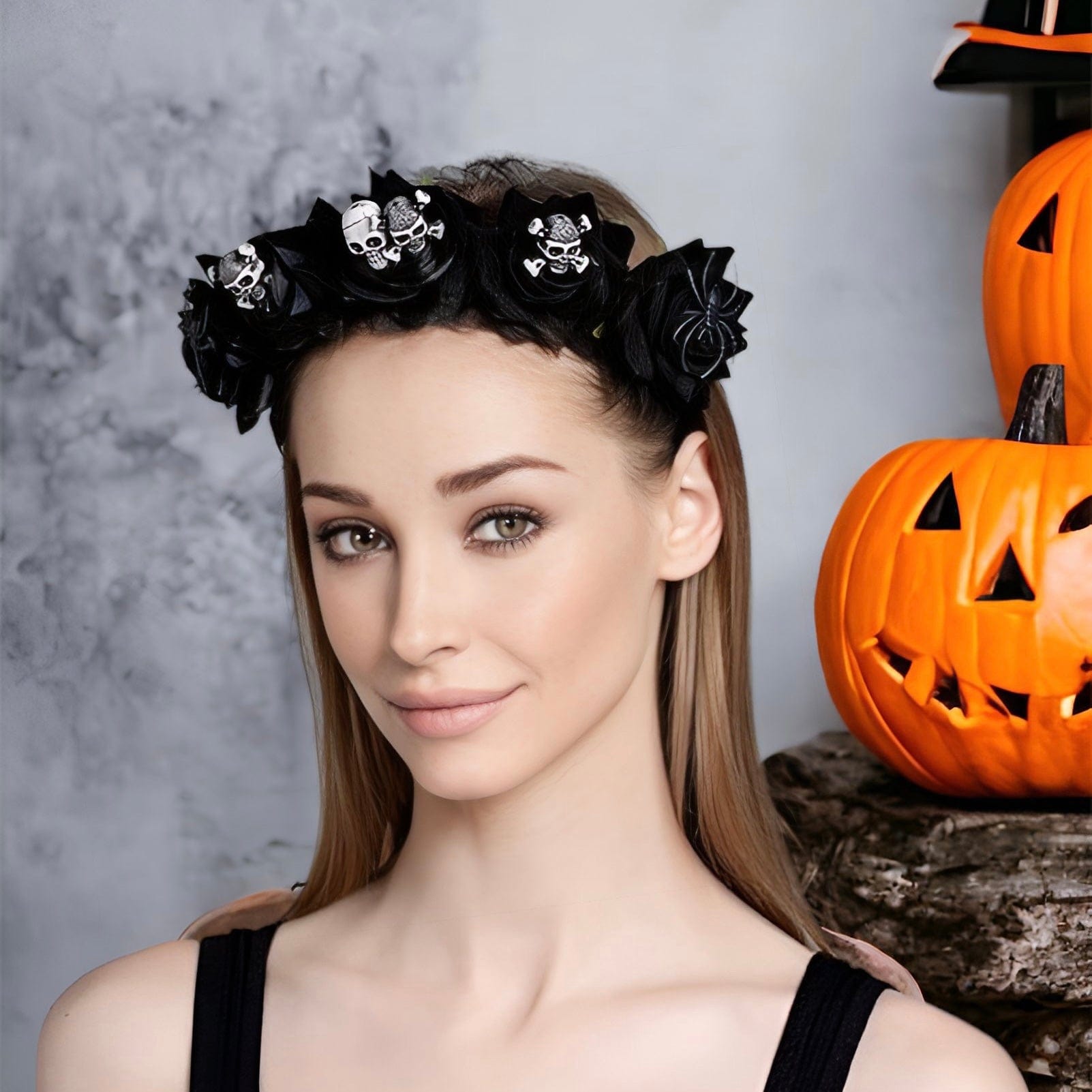 nevermindyrhead Halloween Skull Headband Day of the Dead Costume Flower Crown Floral Spider Headpiece for Women and Girls