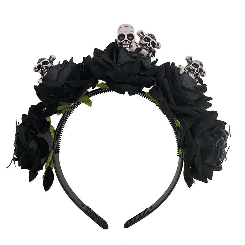 nevermindyrhead Halloween Skull Headband Day of the Dead Costume Flower Crown Floral Spider Headpiece for Women and Girls Black