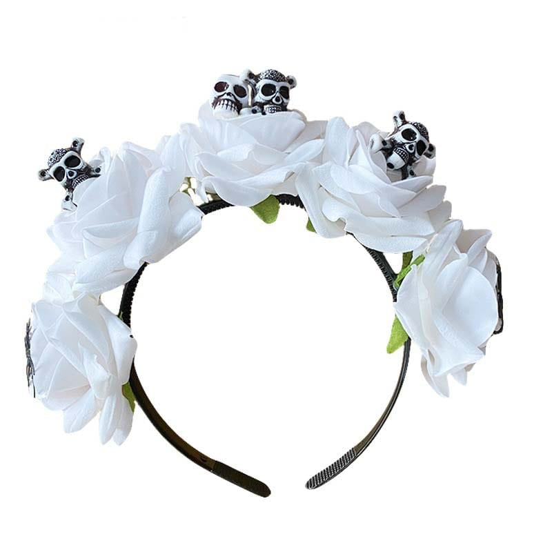 nevermindyrhead Halloween Skull Headband Day of the Dead Costume Flower Crown Floral Spider Headpiece for Women and Girls White