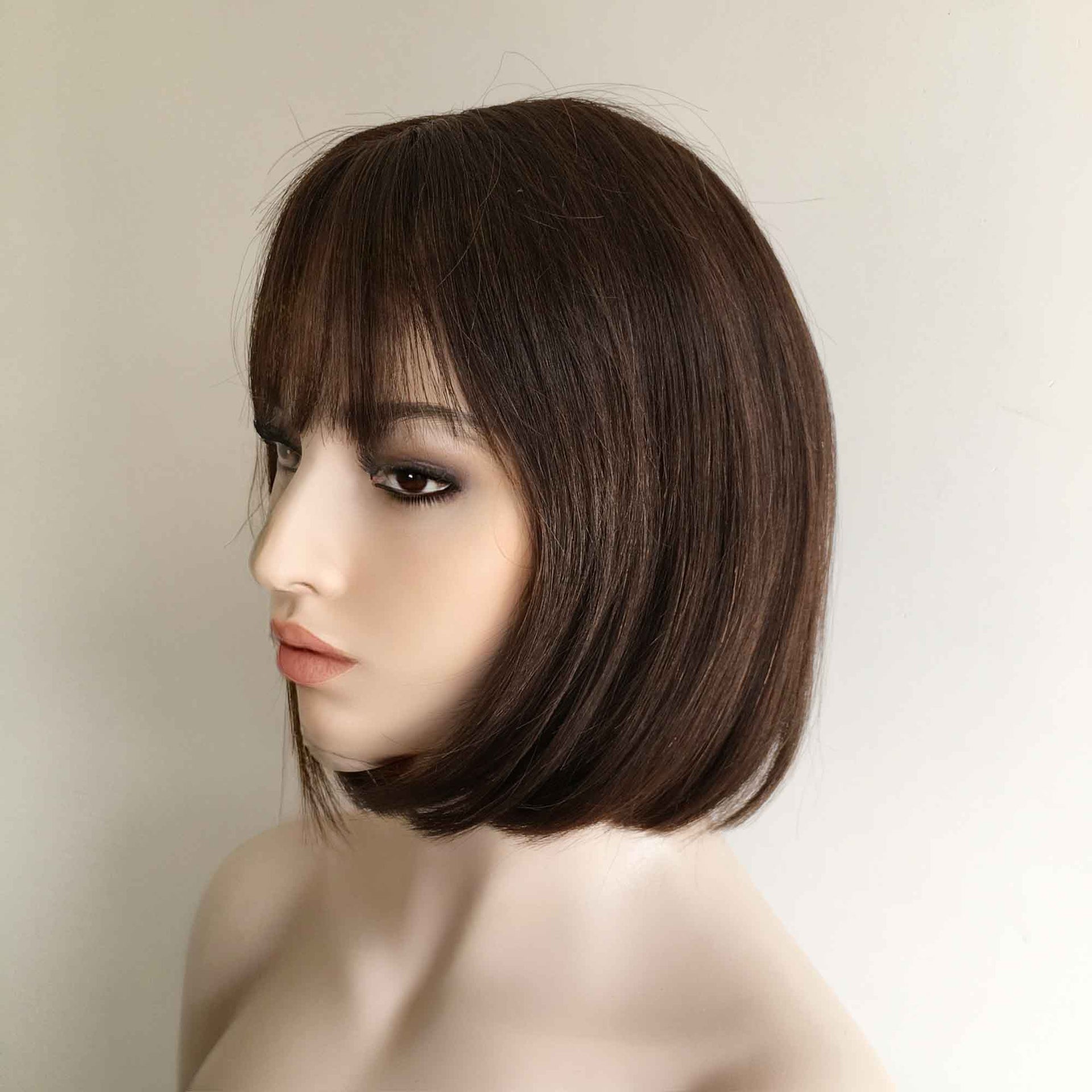 nevermindyrhead Human Hair Wig For Women Dark Brown Bob Short Straight Hair With Bangs