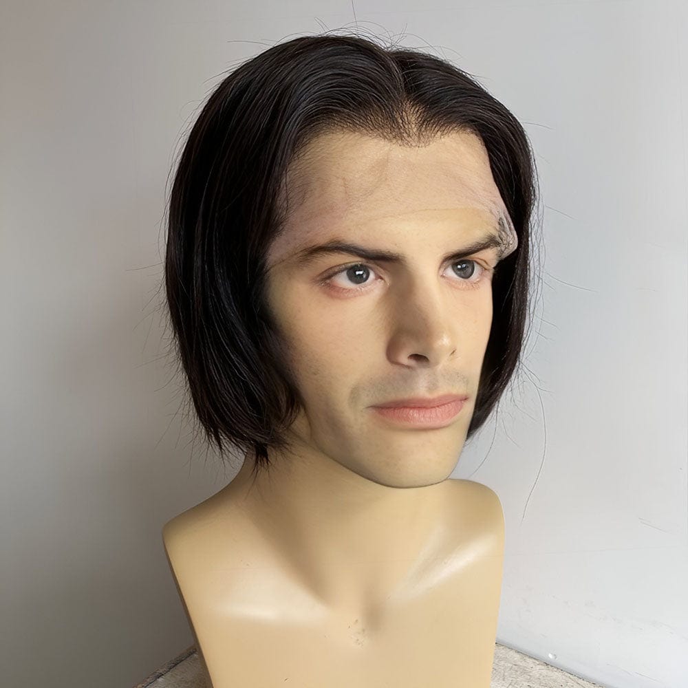 nevermindyrhead Men Black Human Hair Wig Widows Peak 13X6 Lace Front Short Straight For Cosplay Costume