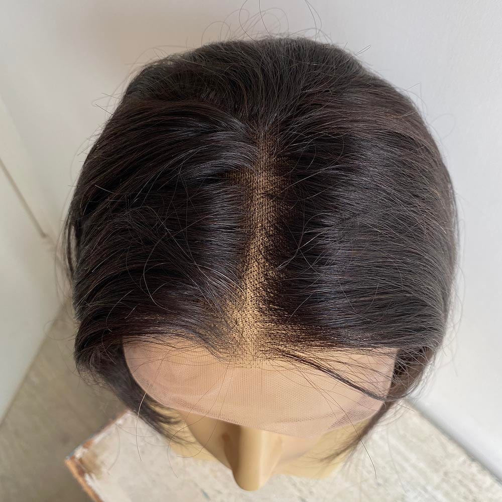 nevermindyrhead Men Black Human Hair Wig Widows Peak 13X6 Lace Front Short Straight For Cosplay Costume