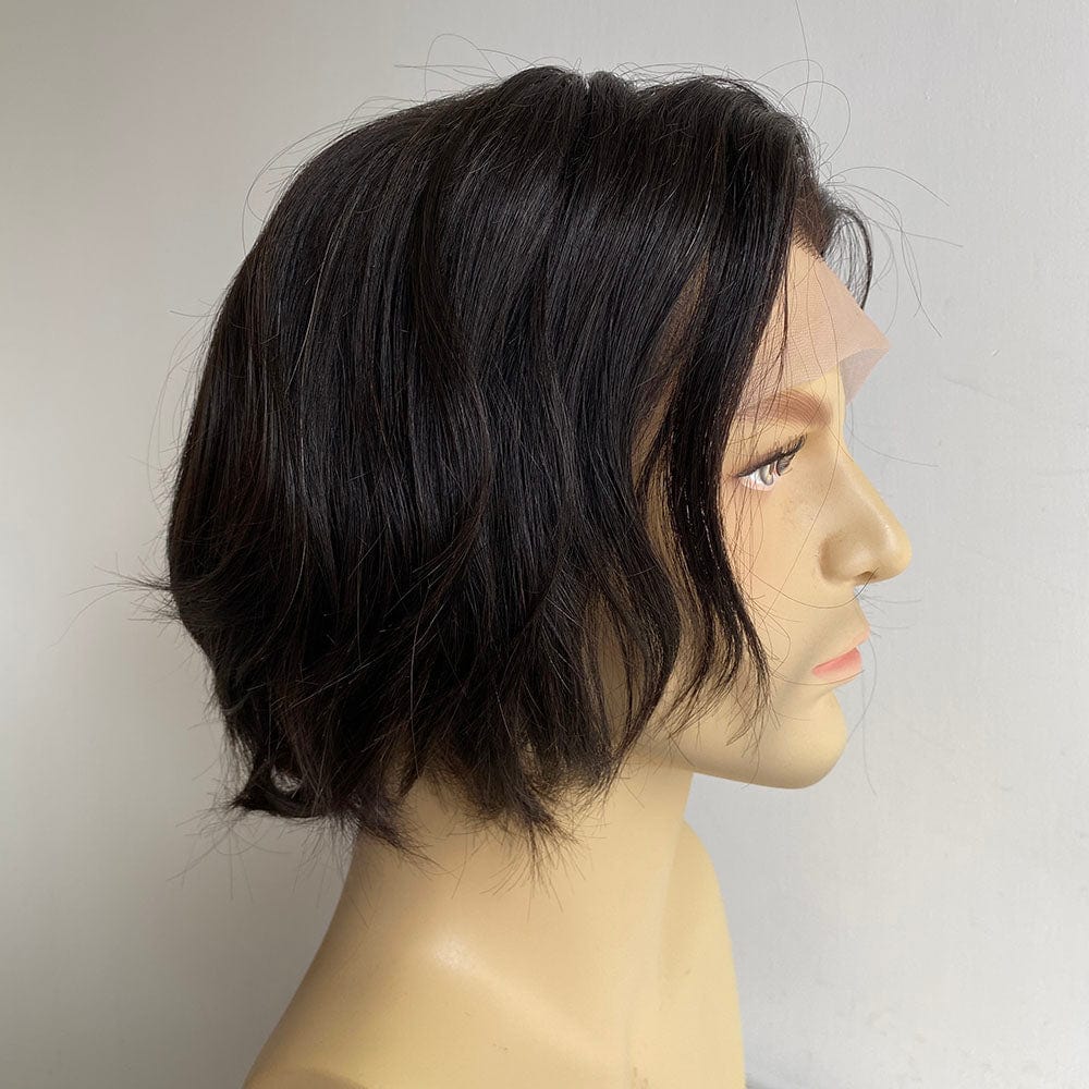 nevermindyrhead Men Black Human Hair Wig Widows Peak 13X6 Lace Front Short Straight For Cosplay Costume