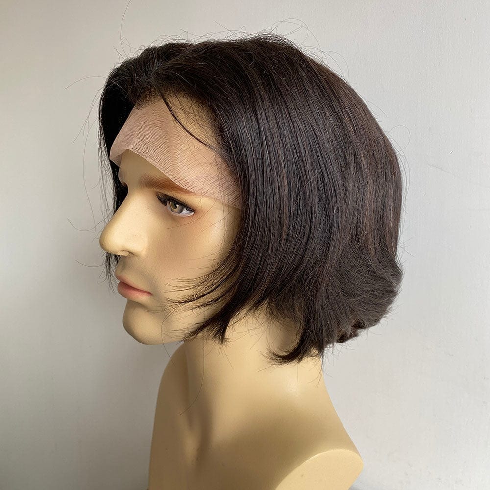 nevermindyrhead Men Black Human Hair Wig Widows Peak 13X6 Lace Front Short Straight For Cosplay Costume
