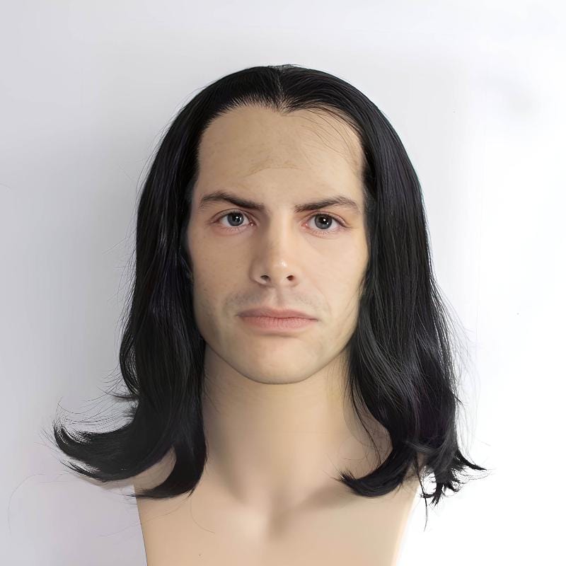 nevermindyrhead Men Black Lace Front Short Straight Hair Widow's Peak Hairline Wig