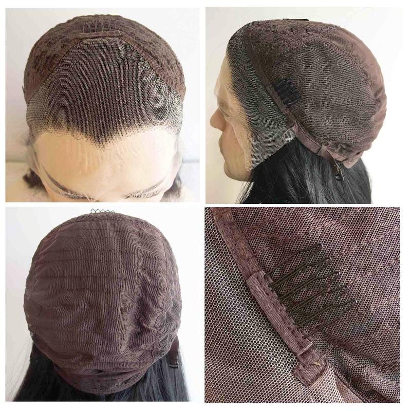 nevermindyrhead Men Black Lace Front Short Straight Hair Widow's Peak Hairline Wig