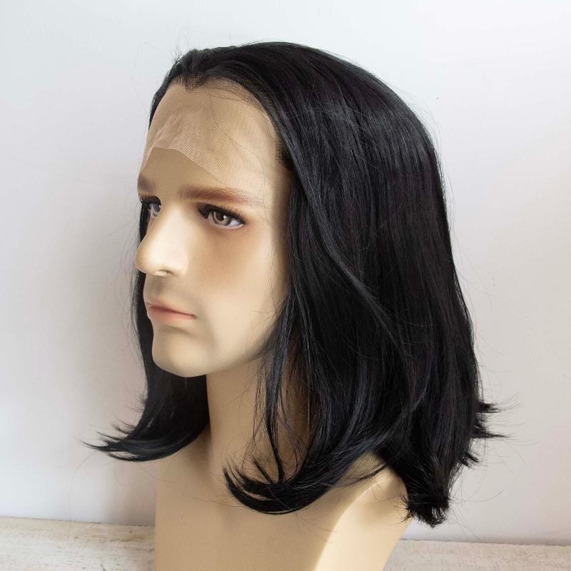 nevermindyrhead Men Black Lace Front Short Straight Hair Widow's Peak Hairline Wig
