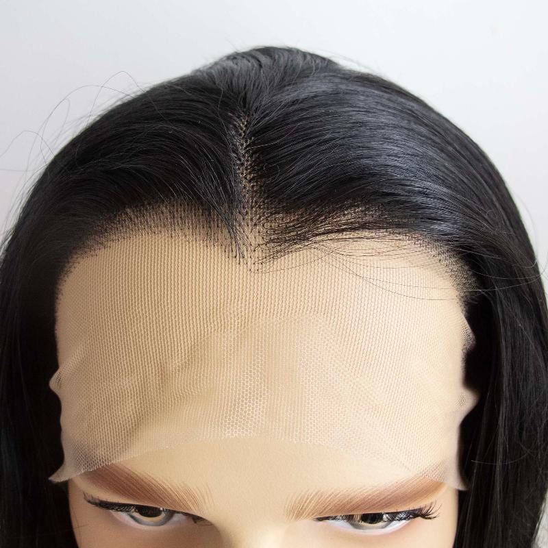 nevermindyrhead Men Black Lace Front Short Straight Hair Widow's Peak Hairline Wig