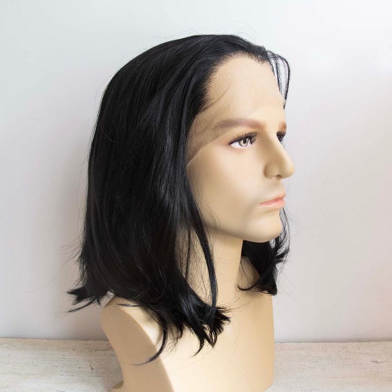 nevermindyrhead Men Black Lace Front Short Straight Hair Widow's Peak Hairline Wig