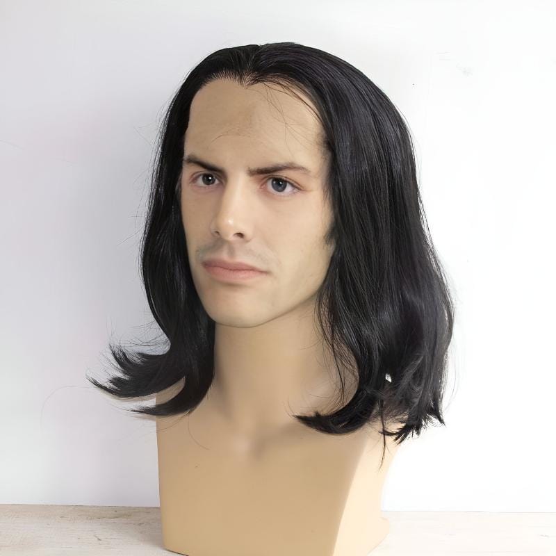 nevermindyrhead Men Black Lace Front Short Straight Hair Widow's Peak Hairline Wig