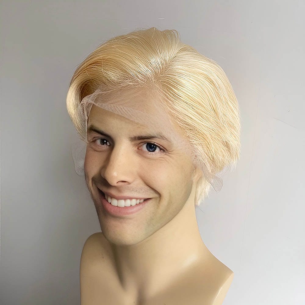 nevermindyrhead Men Blonde Human Hair 13X6 Lace Front Wig Short Straight Side Part