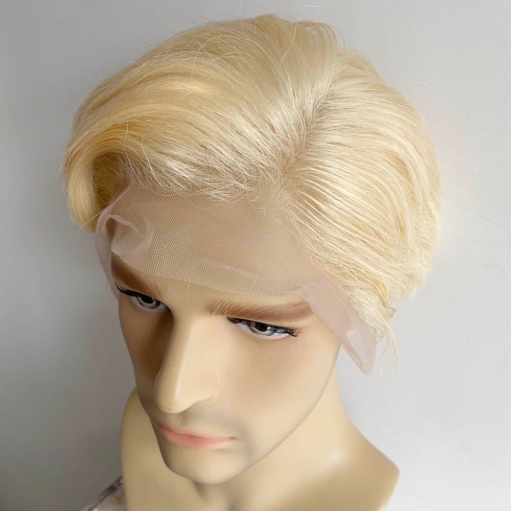 nevermindyrhead Men Blonde Human Hair 13X6 Lace Front Wig Short Straight Side Part