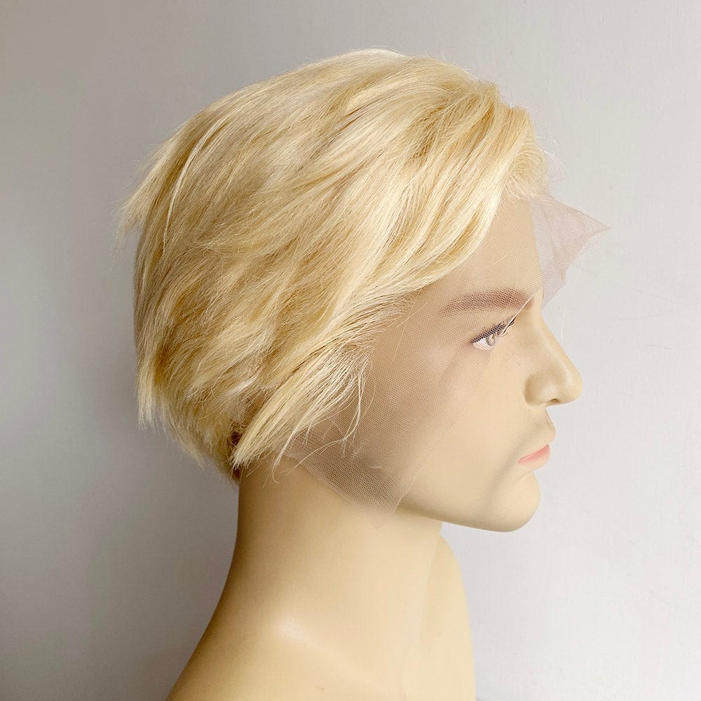 nevermindyrhead Men Blonde Human Hair 13X6 Lace Front Wig Short Straight Side Part