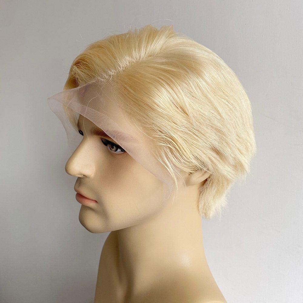 nevermindyrhead Men Blonde Human Hair 13X6 Lace Front Wig Short Straight Side Part
