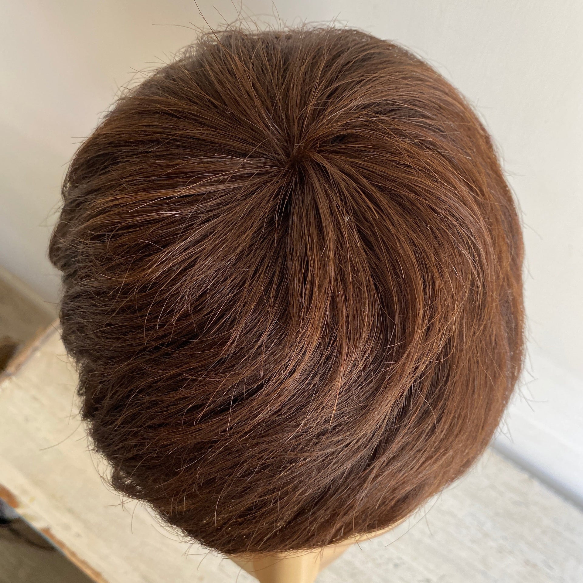 nevermindyrhead Men Dark Brown Human Hair Wig Flat Bangs Short Straight Gift For Husband Father