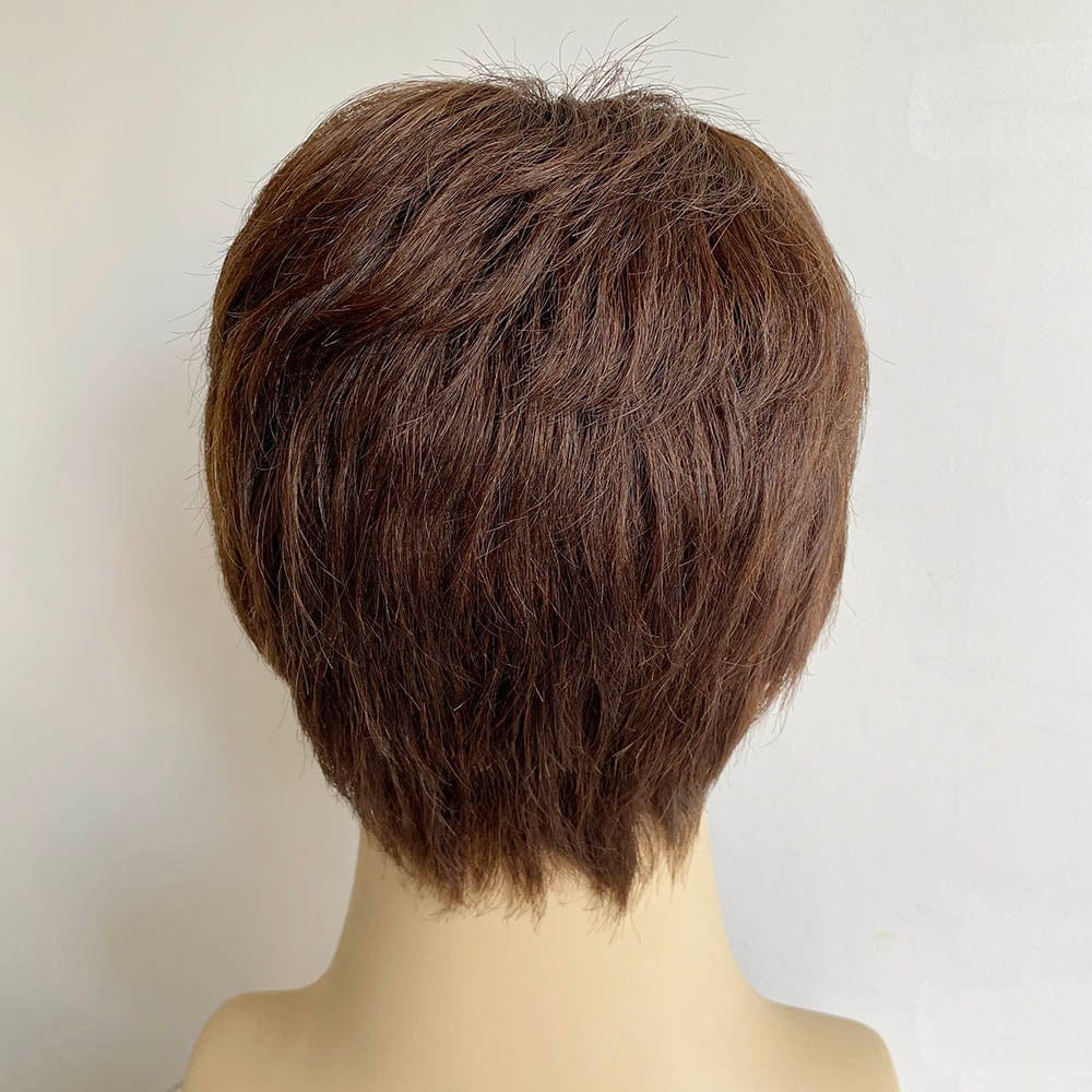nevermindyrhead Men Dark Brown Human Hair Wig Flat Bangs Short Straight Gift For Husband Father