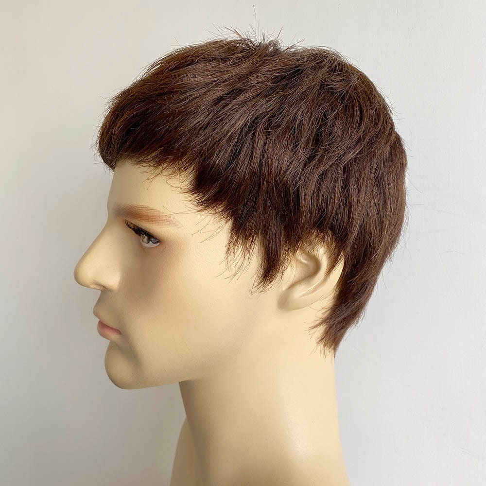 nevermindyrhead Men Dark Brown Human Hair Wig Flat Bangs Short Straight Gift For Husband Father