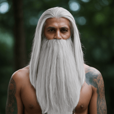 Men Gray Long Straight Wig & Beard Set Ideal For Hero Wizard Fantasy Cosplay