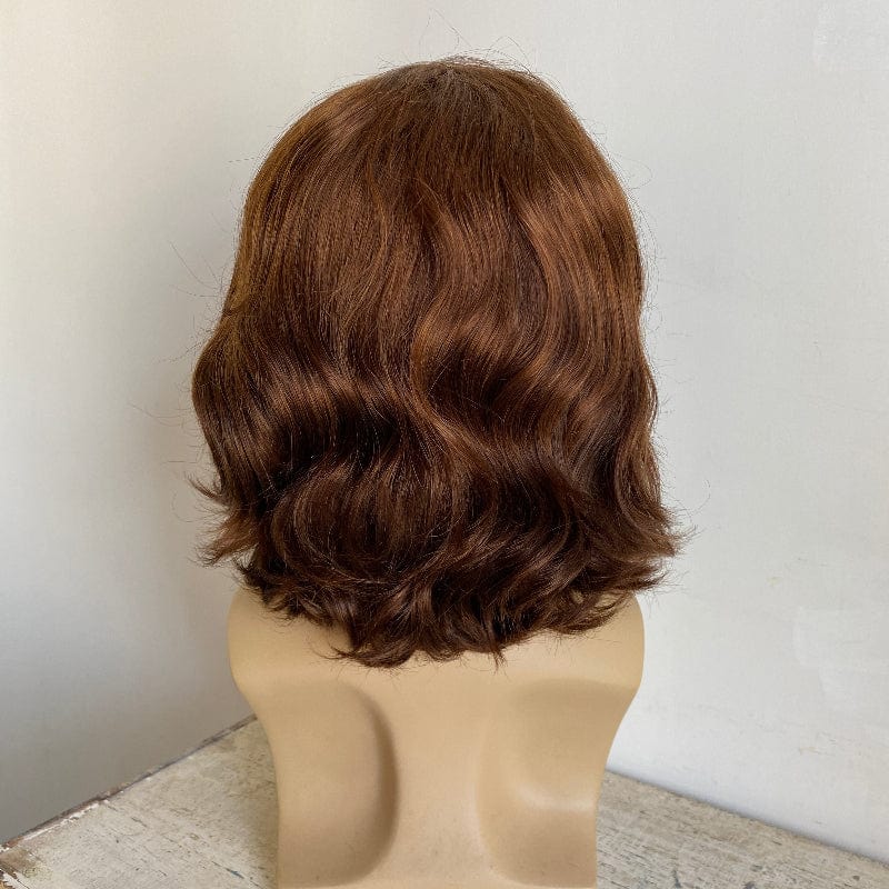 nevermindyrhead Men Human Hair Dark Brown Wig Short Curly Curtain Bangs Lace Front Middle Part