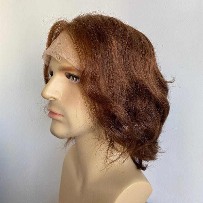 nevermindyrhead Men Human Hair Dark Brown Wig Short Curly Curtain Bangs Lace Front Middle Part