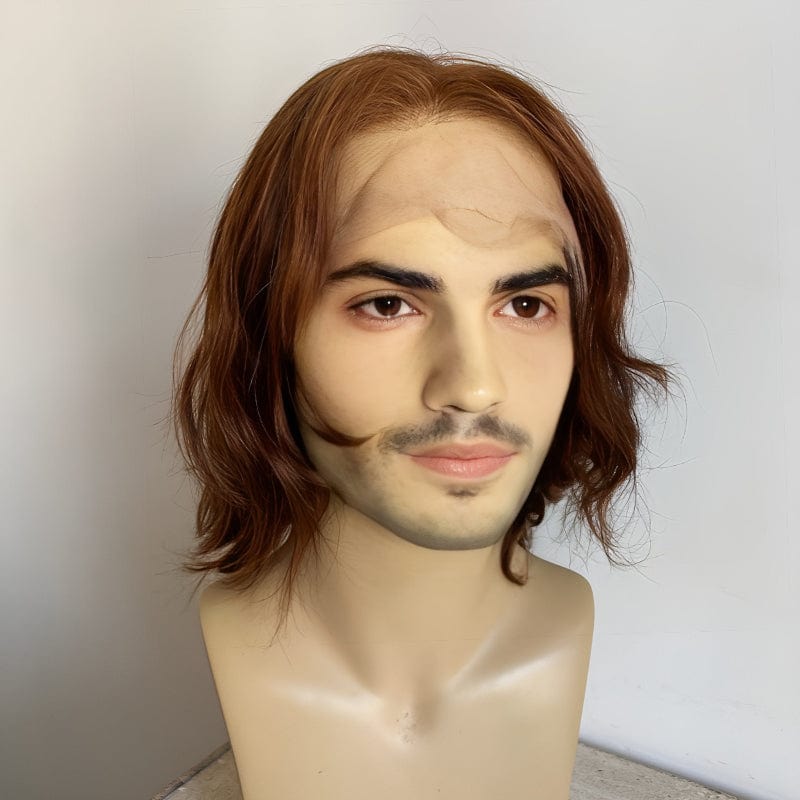 nevermindyrhead Men Human Hair Dark Brown Wig Short Curly Curtain Bangs Lace Front Middle Part