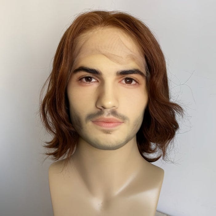 nevermindyrhead Men Human Hair Dark Brown Wig Short Curly Curtain Bangs Lace Front Middle Part Brown