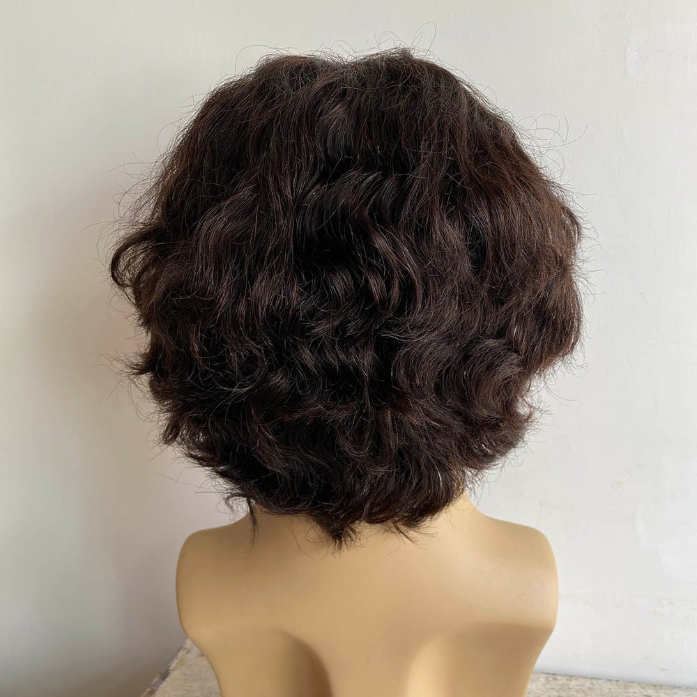 nevermindyrhead Men Human Hair Foam Wig Black 13X6 Lace Front Curly Short With Bangs Cosplay Costume
