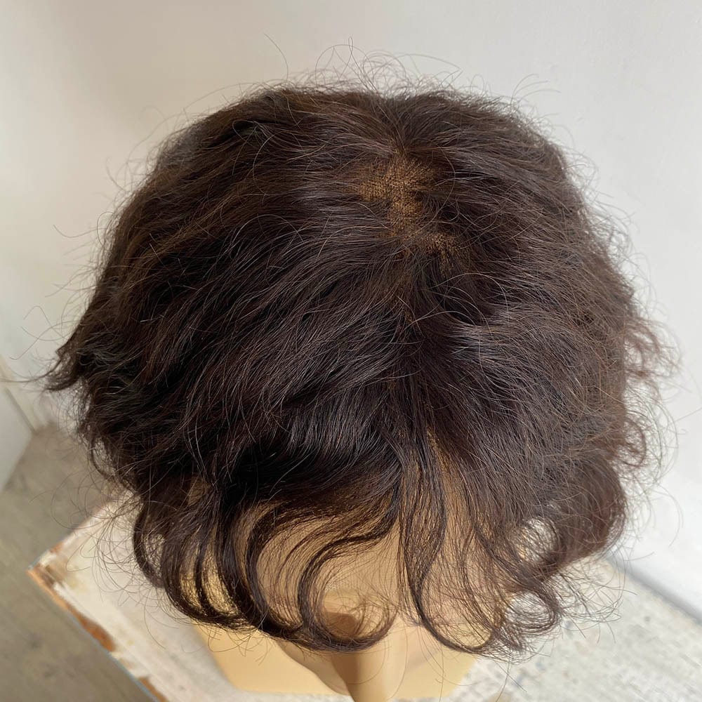 nevermindyrhead Men Human Hair Foam Wig Black 13X6 Lace Front Curly Short With Bangs Cosplay Costume