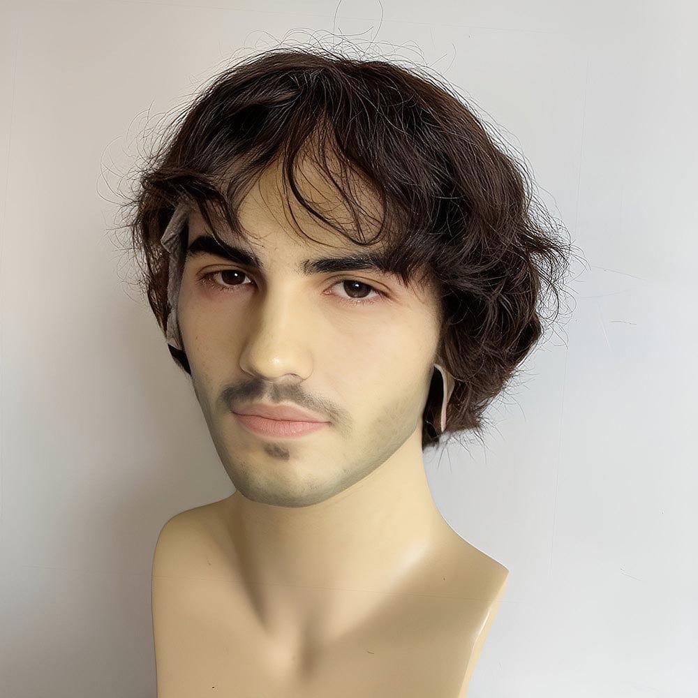 nevermindyrhead Men Human Hair Foam Wig Black 13X6 Lace Front Curly Short With Bangs Cosplay Costume