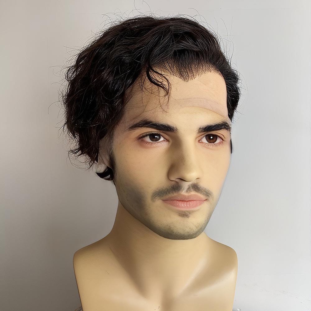nevermindyrhead Men Human Hair Wig Black 13X6 Lace Front Short Curly Widows Peak Hairline