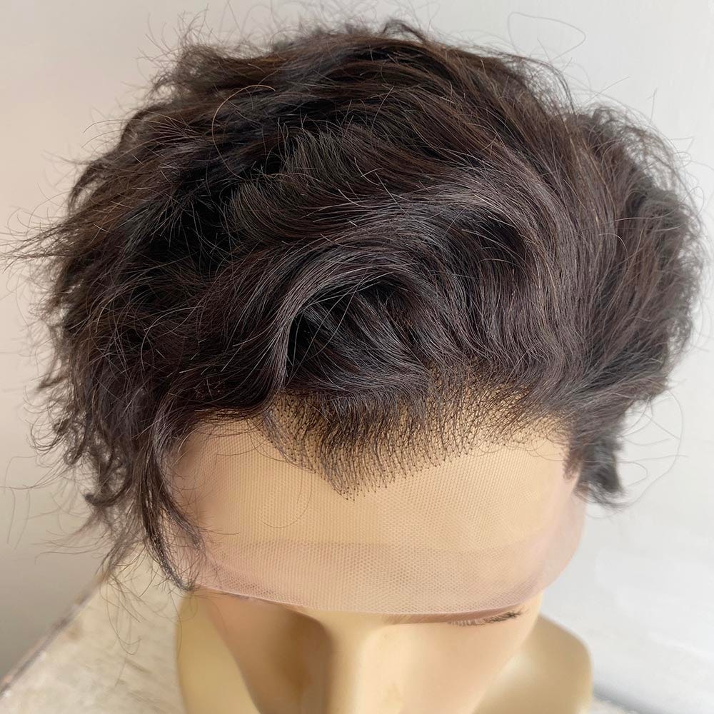 nevermindyrhead Men Human Hair Wig Black 13X6 Lace Front Short Curly Widows Peak Hairline