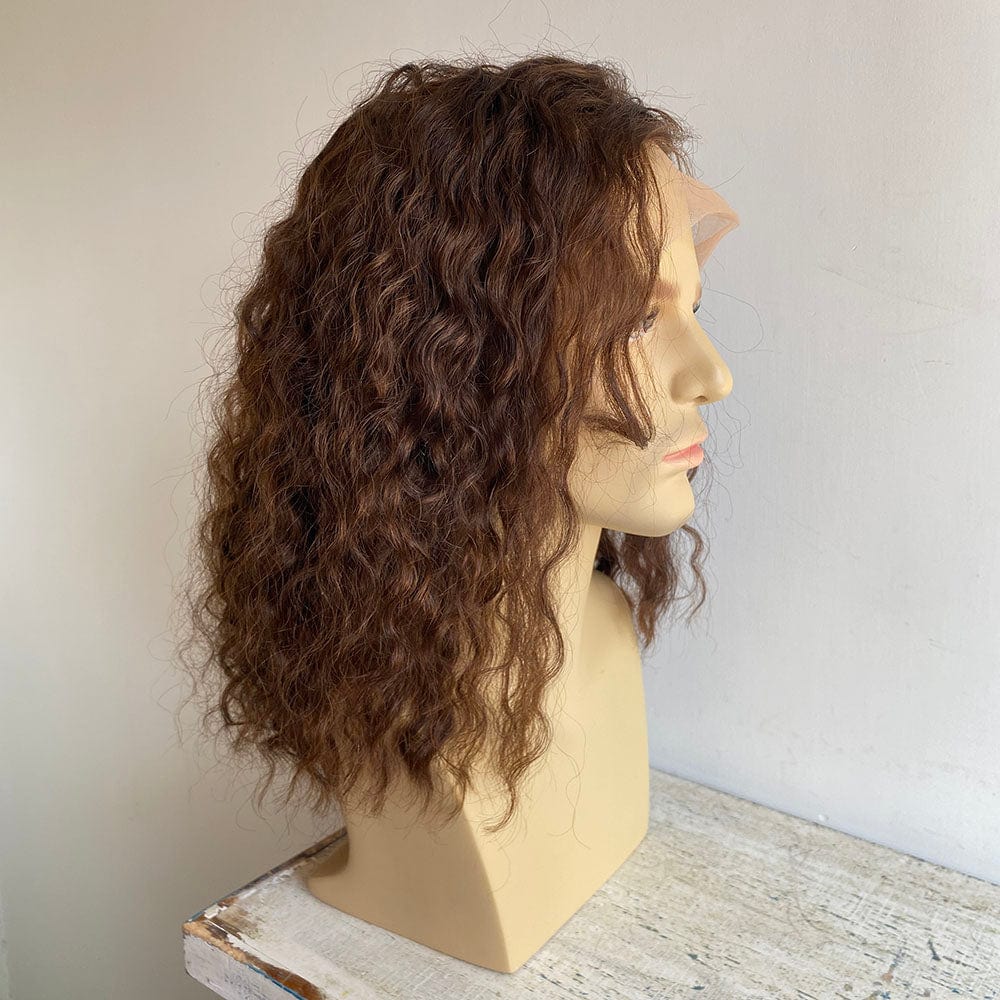 nevermindyrhead Men Human Hair Wig Brown Lace Front Long Curly Costume Cosplay Halloween 13X6 Side Part Hairline