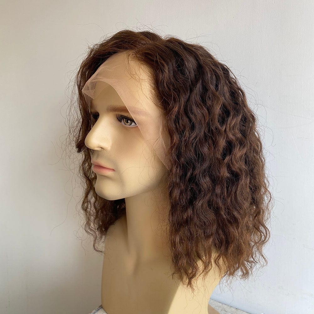 nevermindyrhead Men Human Hair Wig Brown Lace Front Long Curly Costume Cosplay Halloween 13X6 Side Part Hairline