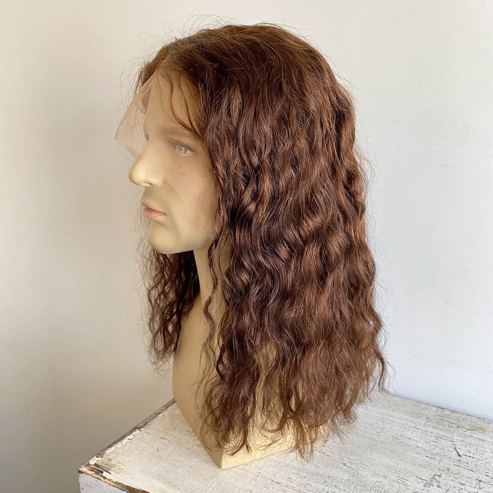 nevermindyrhead Men Human Hair Wig Dark Brown 13X6 Lace Front Curly Long Middle Part Cosplay Realistic