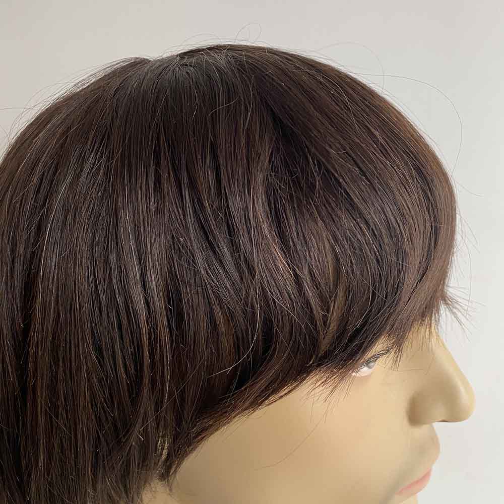 nevermindyrhead Men Human Hair Wig Dark Brown Short Straight Thick Bangs Cosplay 60s Retro Rock Mod Nostalgic Style