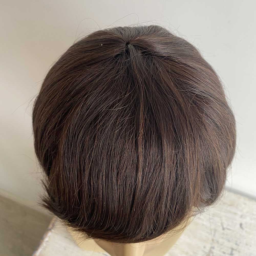 nevermindyrhead Men Human Hair Wig Dark Brown Short Straight Thick Bangs Cosplay 60s Retro Rock Mod Nostalgic Style